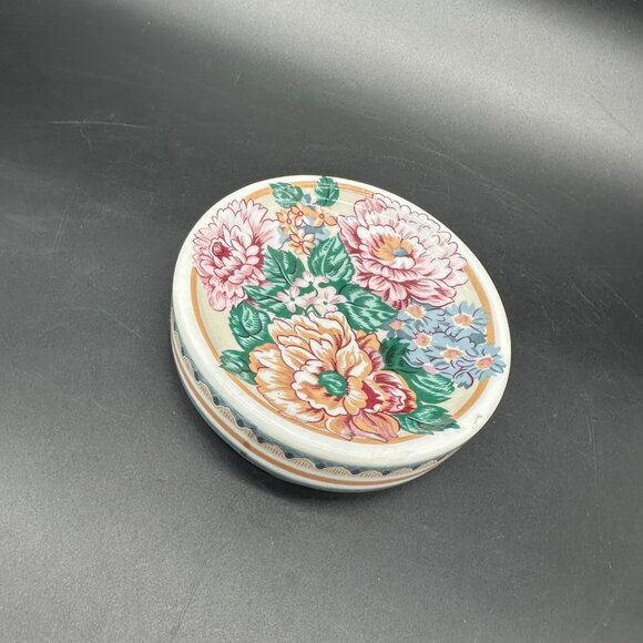 Vintage Soap Dish Floral Round Ceramic 1990s Flowers Bathroom Kitchen Decor - Picture 1 of 9